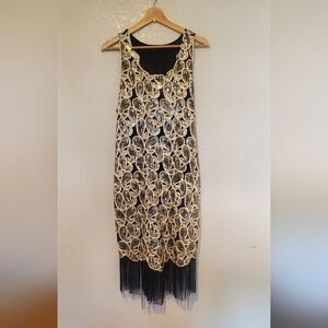 Elegant Black and Gold Midi Dress